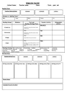 Preview of 90 min - 2hr English block planning sheet