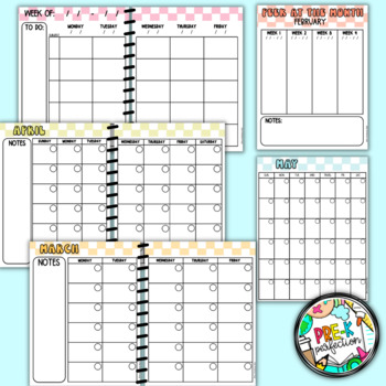 90's Inspired Teacher Planner, Lesson Plan template, Monthly Calendar