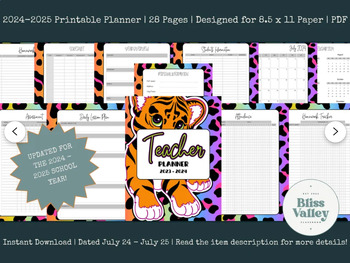 Preview of 90's Retro Theme Printable Teacher Planner 2023-2024