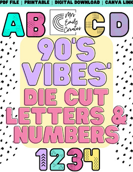 Preview of 90's Vibes Die Cut Letters and Numbers | Ready to go | Bulletin Board | Canva