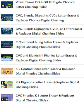 Preview of 1,000+ Slides! K-1st Grade Phonics: 10 Digital Letter-Chaining Google Slides