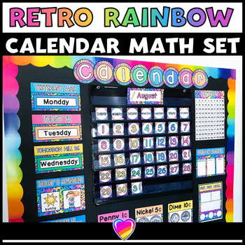 Preview of 90s Retro Rainbow Calendar | Editable Calendar Math Kit | Classroom Decor