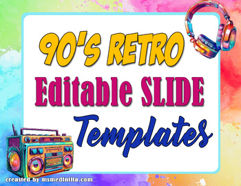 Preview of 90s Retro Editable Templates Slides. Fun Back to School Slide Deck for Classroom