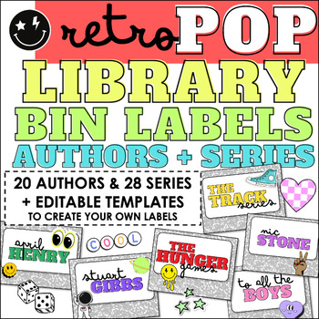 Preview of 90s Retro Pop Library Bin Labels: 45+ Authors & Series with Editable Template