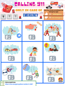 Preview of 911 EMERGENCY NUMBER EMERGENCY-NON-EMERGENCY WORKSHEET