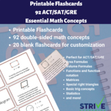 92 Essential ACT/SAT/GRE Math Formulas Printable Flashcard