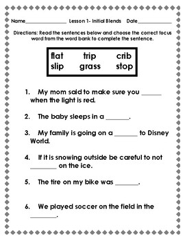 Preview of 95% Group 2nd Grade Core- Lesson 1- Initial Blends- fill in the blanks