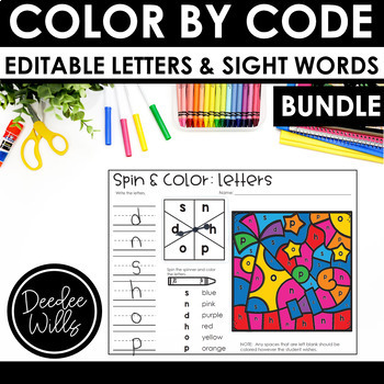 Preview of Color by Sight Word Editable Activities & Color by Letter Practice Worksheets