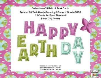 Preview of 96 Math Task Cards Covering 3 Second Grade CCSS-Earth Day Theme
