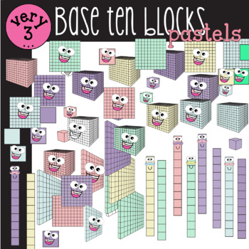 Preview of Base ten blocks | Pastels | with or w/o faces | 3D and 2D