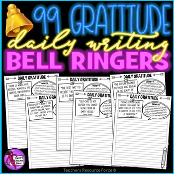 Preview of 99 Gratitude Writing Prompts Journal | Bell Ringers | SEL | Thanksgiving