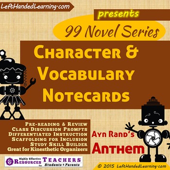 Preview of {99 Novel} Ayn Rand Anthem Character & Vocabulary notecards study aid