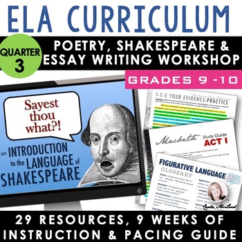 Preview of ELA Curriculum Q3 9th & 10th Grade English: Poetry, Shakespeare & Essay Writing
