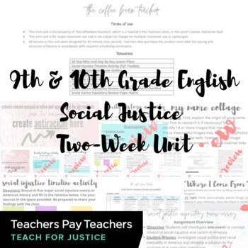 Preview of 9th & 10th Grade English Social Justice Two-Week Unit