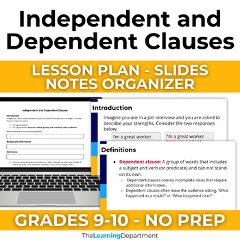Preview of 9th-10th Grade Test Prep Grammar Independent and Dependent Clauses - Digital