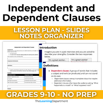 Preview of 9th-10th Test Prep Grammar Lesson Independent and Dependent Clauses - PDF