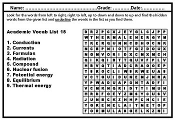 9th grade academic vocabulary word search worksheets by swati sharma