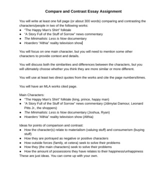 Preview of 9th Grade Compare and Contrast Essay Assignment Requirements