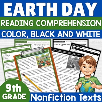 Preview of 9th Grade Earth Day Reading Comprehension Passage and Questions April Activities