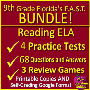 Preview of 9th Grade Florida BEST PM3 BUNDLE Reading ELA Practice Tests Games Florida FAST