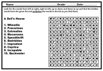 9th Grade Literature, Word Search Worksheets, No Prep Sub Plan by Swati