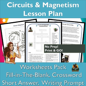 Preview of 9th Grade Physical Sci Lesson Plan| Circuits & Magnetism Worksheets! Crossword!
