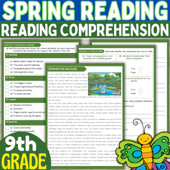 Preview of 9th Grade Spring Reading Comprehension Passage & questions, April Activities