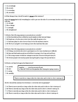 9th Grade Test on Adjectives and Adverbs by Mai Dionson | TpT