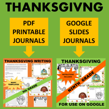 Preview of 9th Ninth Grade Freshman Thanksgiving Writing - Google & Paper Combo Bundle