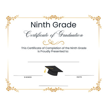 Preview of 9th Ninth Grade Graduation Diploma Certificate Award High School Professional