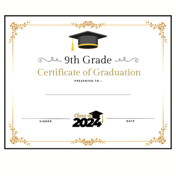Preview of 9th Ninth Grade Graduation Diploma Certificate Printable Award