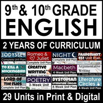 Preview of 9th and 10th Grade English ELA Curriculum for TWO YEARS With Lesson Plans