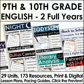 Preview of 9th and 10th Grade English ELA Curriculum for TWO YEARS With Lesson Plans