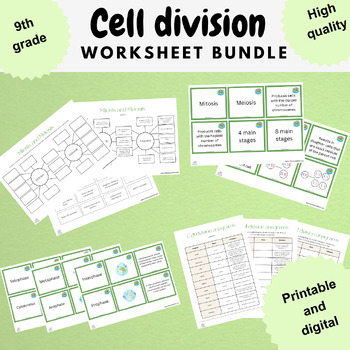 Preview of biology cell division worksheet flashcard bundle mitosis meiosis digital