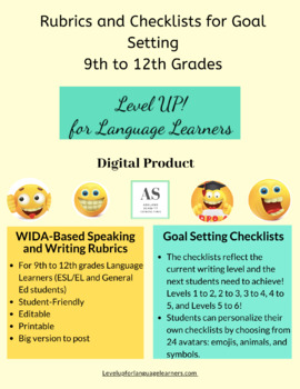 Preview of 9th to 12th Grades ESL WIDA-Based Rubrics and Checklists Speaking and Writing