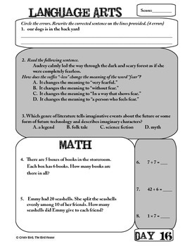 A 4th Grade Morning Workbook - Bell Work for Language Arts and Math