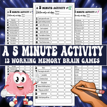 Preview of A 5 Minute Activity Working Memory Brain-Write 3 words in 1 category #toast23