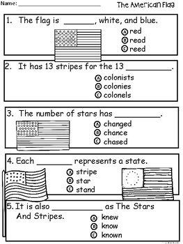 A+ American Flag Comprehension For Guided Reading...American Symbols