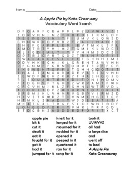 A Apple Pie by Kate Greenaway Vocabulary Word Search TPT