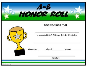 A B Honor Roll Certificate Editable By Diazi Blue Learning Tpt