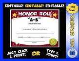 A-B Honor Roll Certificate Gold Stars - Editable