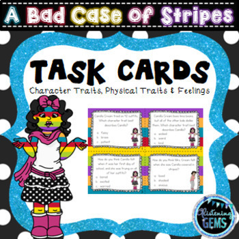 Preview of A Bad Case of Stripes Character Traits, Physical Traits and Feelings Task Cards