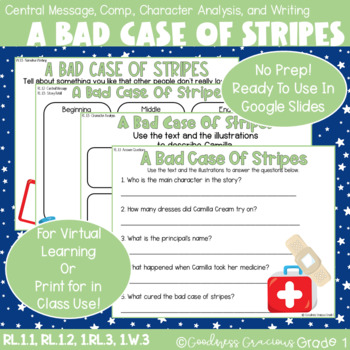 Preview of A Bad Case of Stripes Retell, Comp, Character Analysis, & Narrative Writing