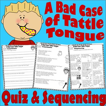 Preview of A Bad of Case Tattle Tongue Reading Quiz Test & Story Scene Sequencing