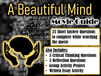 Preview of A Beautiful Mind Movie Guide (2001) - Movie Questions with Extra Activities
