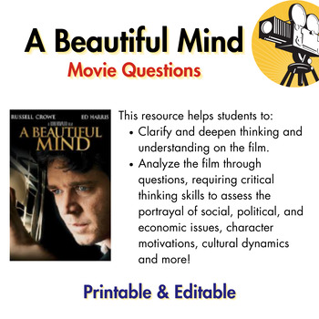 Preview of A Beautiful Mind Movie Questions (Grades 6-12)