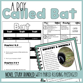 Preview of A Boy Called Bat Novel Study & Paired Passage Comprehension Bundle