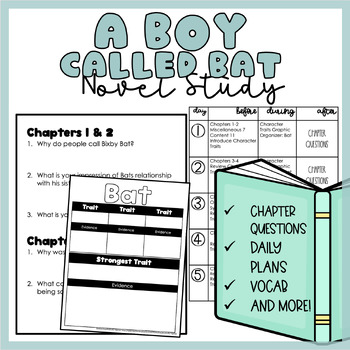 Preview of A Boy Called Bat | Novel Study | Printable | Independent Work Packet