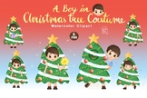 A Boy in Christmas Tree Costume, New Year, Xmas, Red, Boy, winter