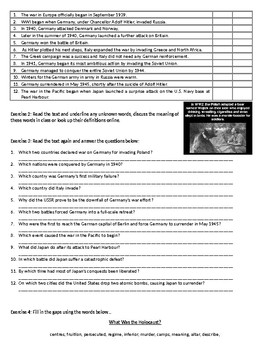 a brief history of world war ii reading comprehension worksheet text